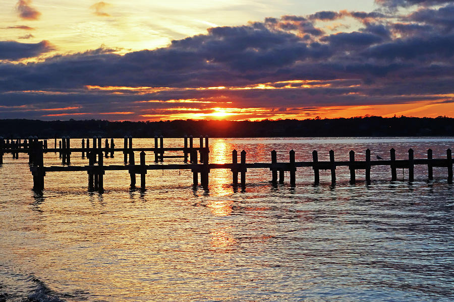 Sunset over the Piers in Vineyard Haven Cape Cod Marthas Vineyard Photograph by Toby McGuire