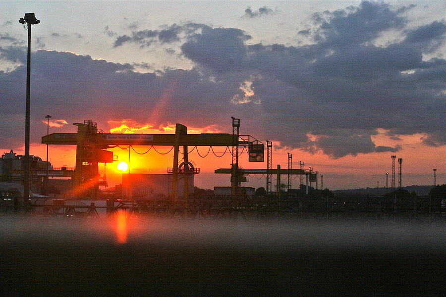 Sunset Over The Railway Cranes Photograph