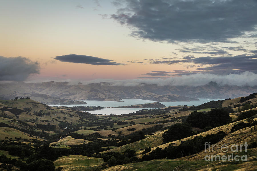 Sunset over the stunning Banks peninsula in New Zealand Photograph by Didier Marti