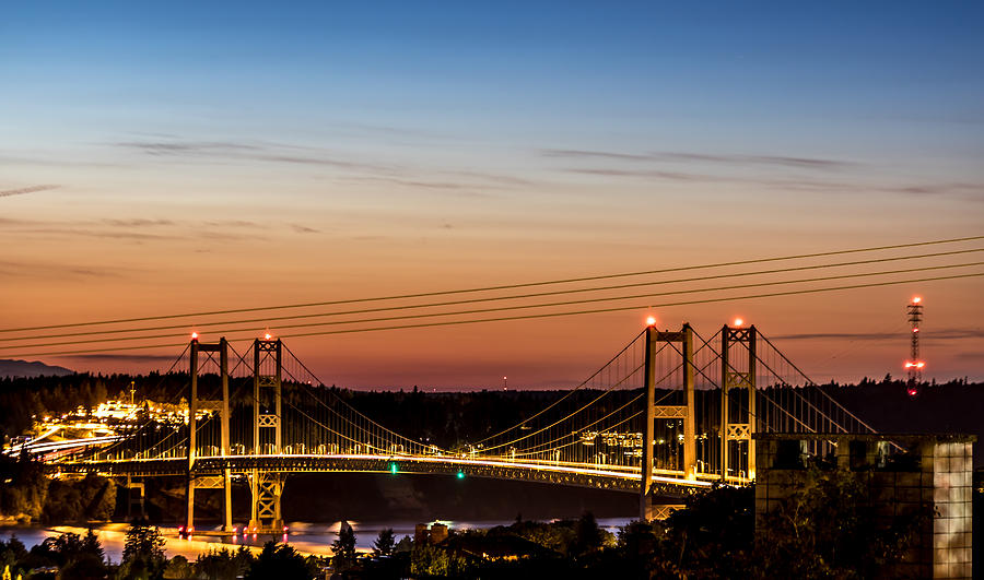 Sunset Over the Tacoma Narrows Bridges Photograph by Rob Green