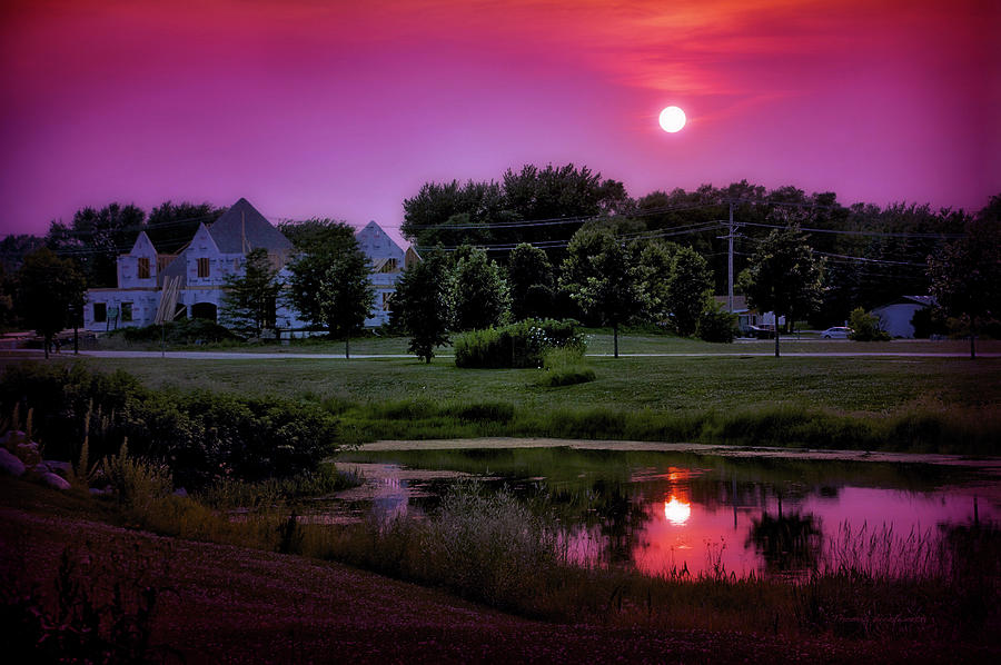 Sunset Over The Urban Pond Purple Photograph by Thomas Woolworth