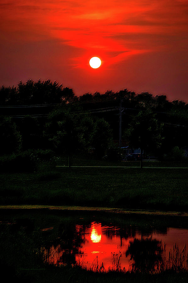 Sunset Over The Urban Pond Vertical Photograph by Thomas Woolworth