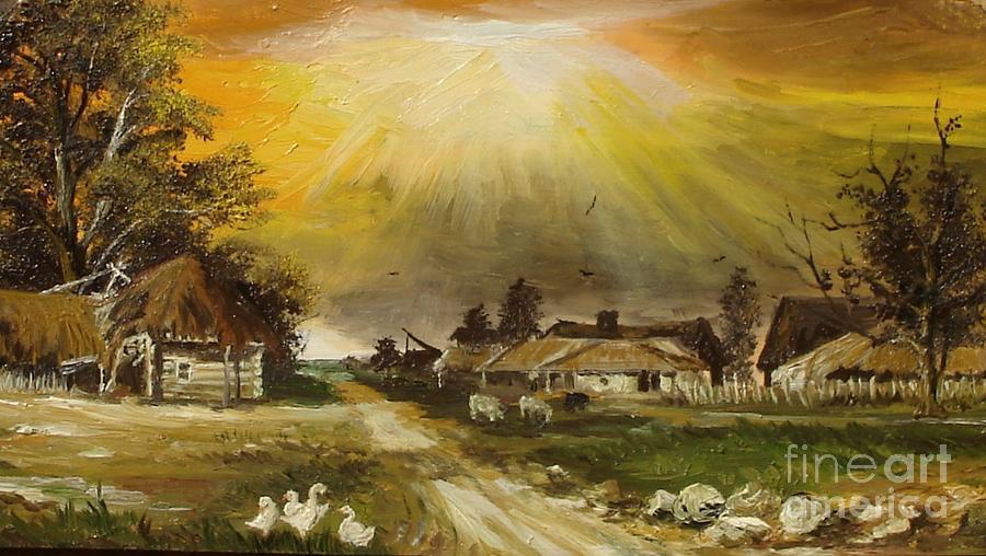 Sunset over the village Painting by Sorin Apostolescu