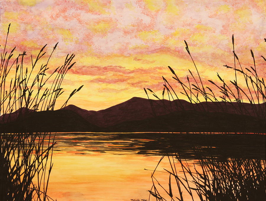 Sunset Over the Water Painting by Michelle Miron-Rebbe