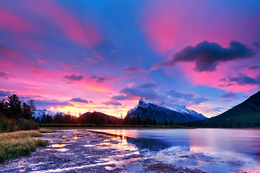 Sunset over Vermilion Lakes Photograph by U Schade