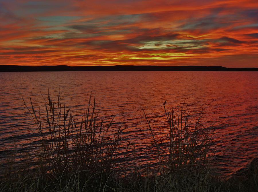 Sunset Photograph - Sunset over Wilson Lake, KS by Greg Rud