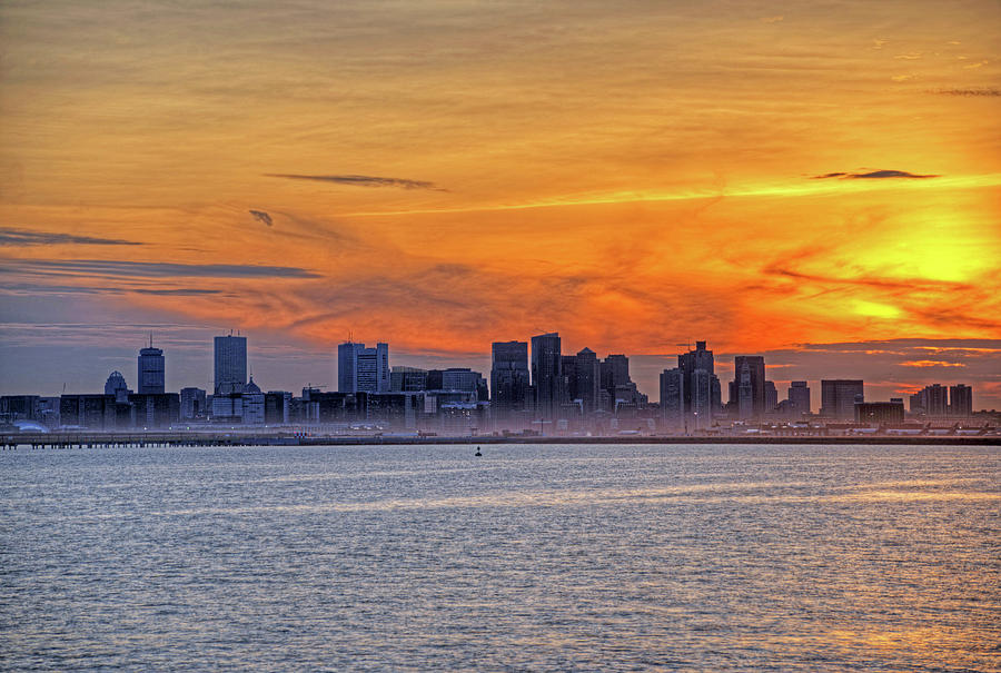 Sunset ovet the Boston Skyline Boston MA Photograph by Toby McGuire