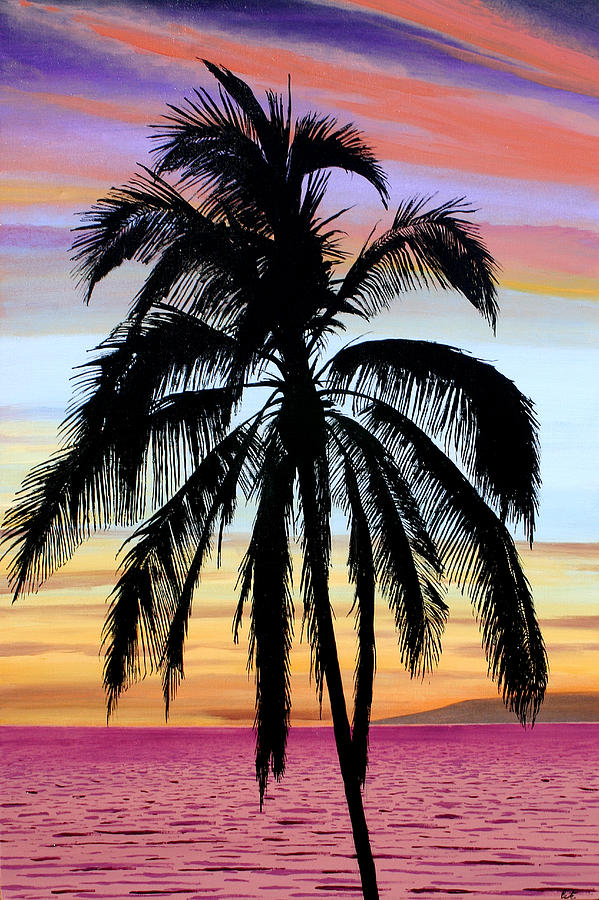 Sunset Palm Maui Painting by Pierre Leclerc Photography