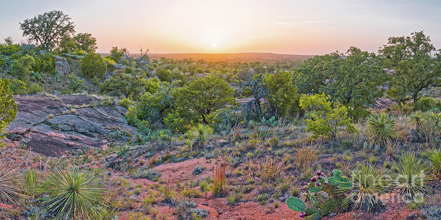Sunset Panorama at Enchanted Rock State Natural Area - Fredericksburg Texas Hill Country Photograph by Silvio Ligutti