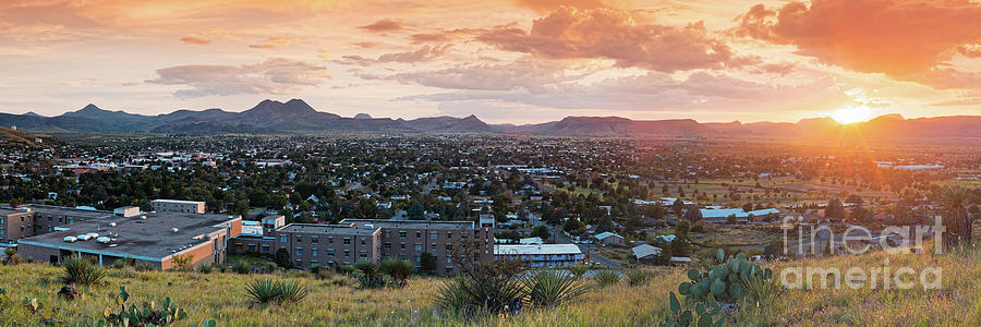 Sunset Panorama of Alpine and Sul Ross State University - Brewster County - Far West Texas Photograph by Silvio Ligutti