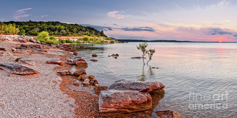Sunset Panorama of Canyon Lake East Shore New Braunfels Guadalupe River Texas Hill Country Photograph by Silvio Ligutti