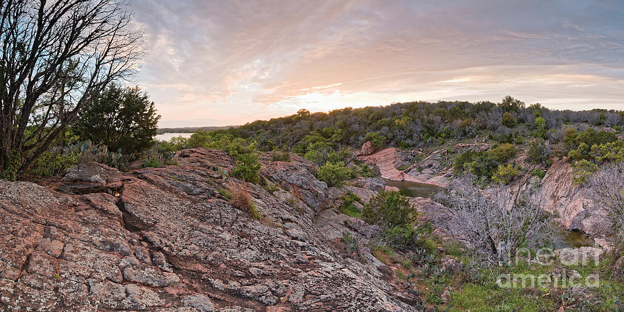 Sunset Panorama of Inks Lake State Park Devils Waterhole - Texas Hill Country Burnet County Photograph by Silvio Ligutti