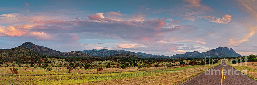 Sunset Panorama of Sawtooth Mountain and Davis Mountains Preserve - Nature Conservancy West Texas Photograph by Silvio Ligutti