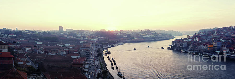 sunset panorama of the Douro river in Porto, Portugal Photograph by Ariadna De Raadt