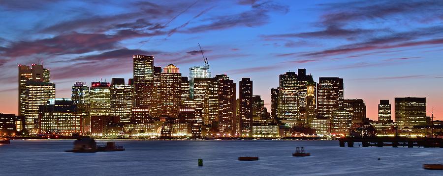Boston Photograph - Sunset Panoramic of Bean Town by Frozen in Time Fine Art Photography