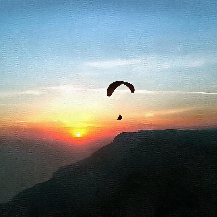 Sunset Paraglide Painting by Taiche Acrylic Art
