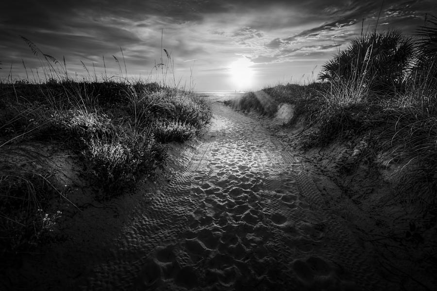 Long Beach Photograph - Sunset Path - BW by Marvin Spates