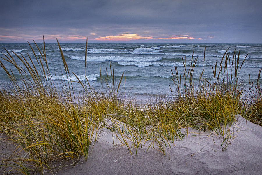 Sunset Photograph of a Dune with Beach Grass Photograph by Randall Nyhof