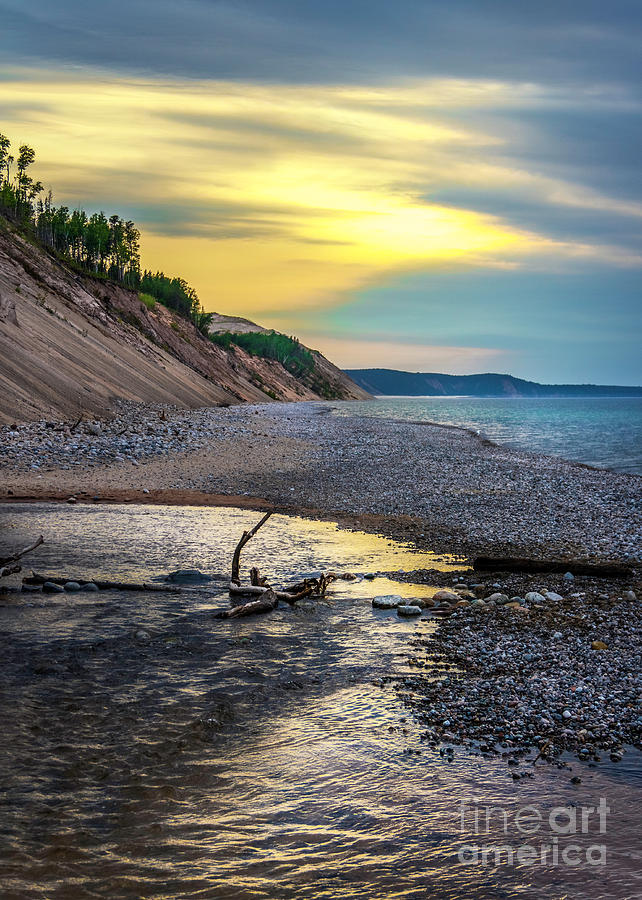 Sunset Pictured Rock National  Shoreline Sable Beach Lake Superior Michigan Photograph by Karen Jorstad