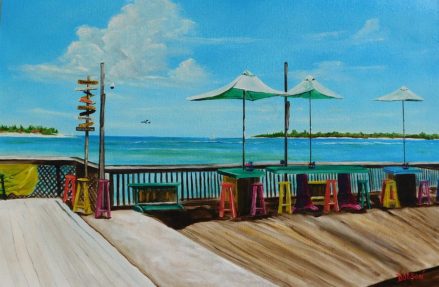 Sunset Pier Tiki Bar - Key West Florida Painting by Lloyd Dobson
