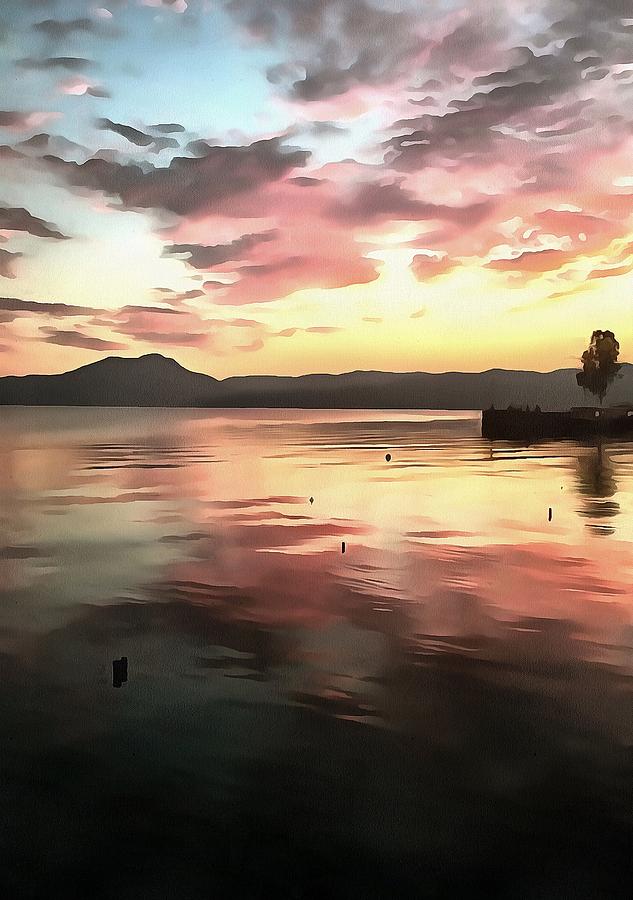 Sunset Reflected On Water Painting by Taiche Acrylic Art