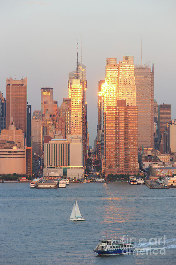 Sunset Reflections and Manhattan Skyline II Photograph by Clarence Holmes