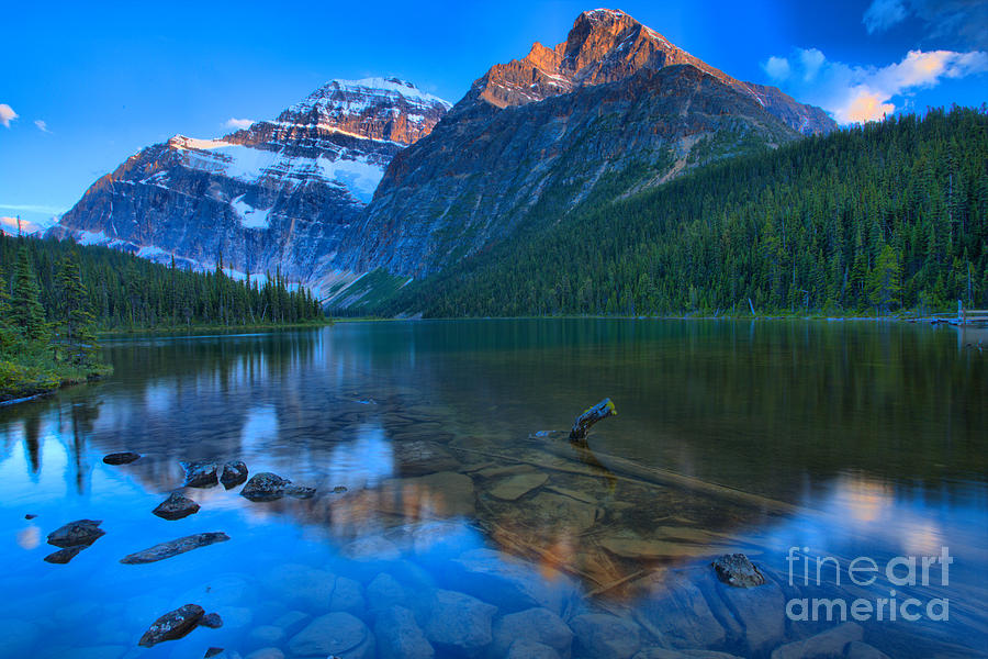 Sunset Reflections In Cavell Lake Photograph by Adam Jewell