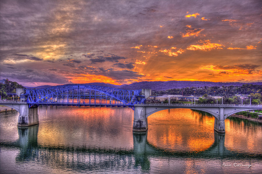 Sunset Reflections Market Street Bridge John Ross Bridge Chattanooga Tennessee Photograph by Reid Callaway