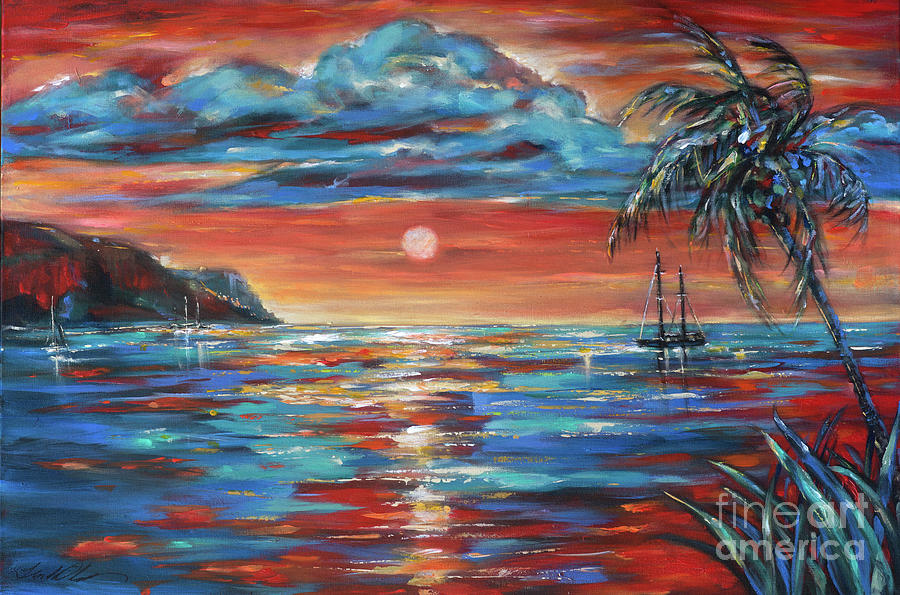 Sunset Repose St Kitts Painting by Linda Olsen