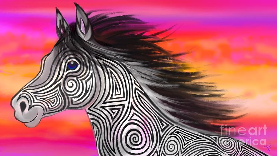 Horse Painting - Sunset Ride Tribal Horse by Nick Gustafson