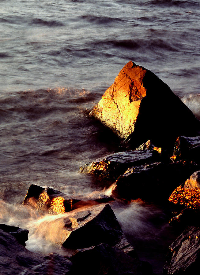 Rainy Lake Photograph - Sunset Rocks by Bill Morgenstern