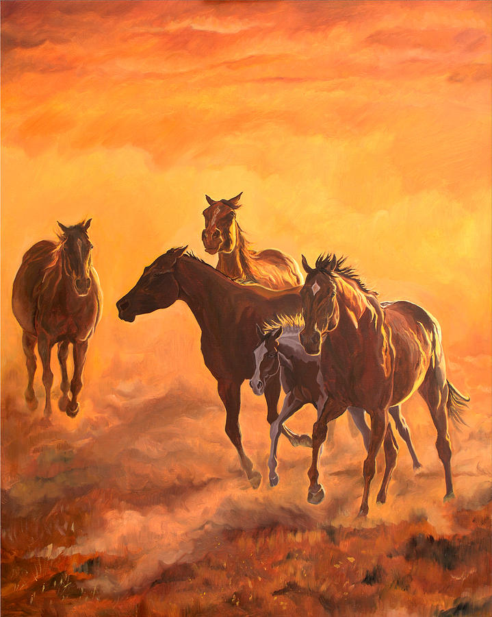 Horse Painting - Sunset run by Jana Goode