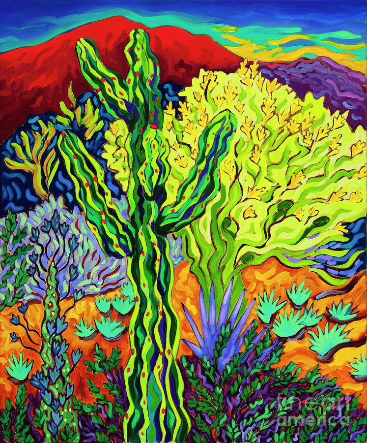 Sunset Saguaro Painting by Cathy Carey