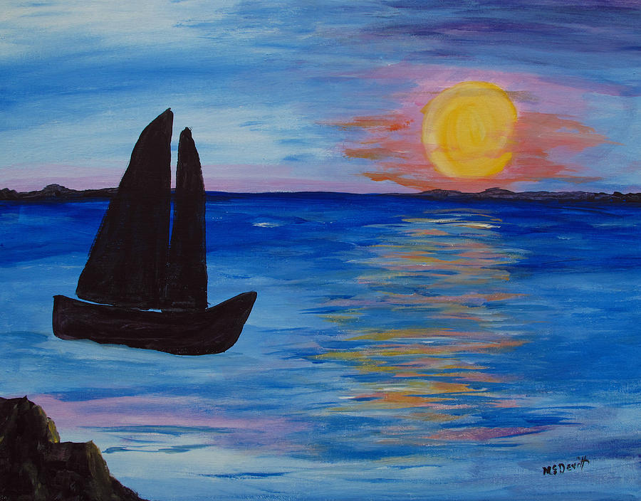 Sunset Sail Dark Painting by Barbara McDevitt