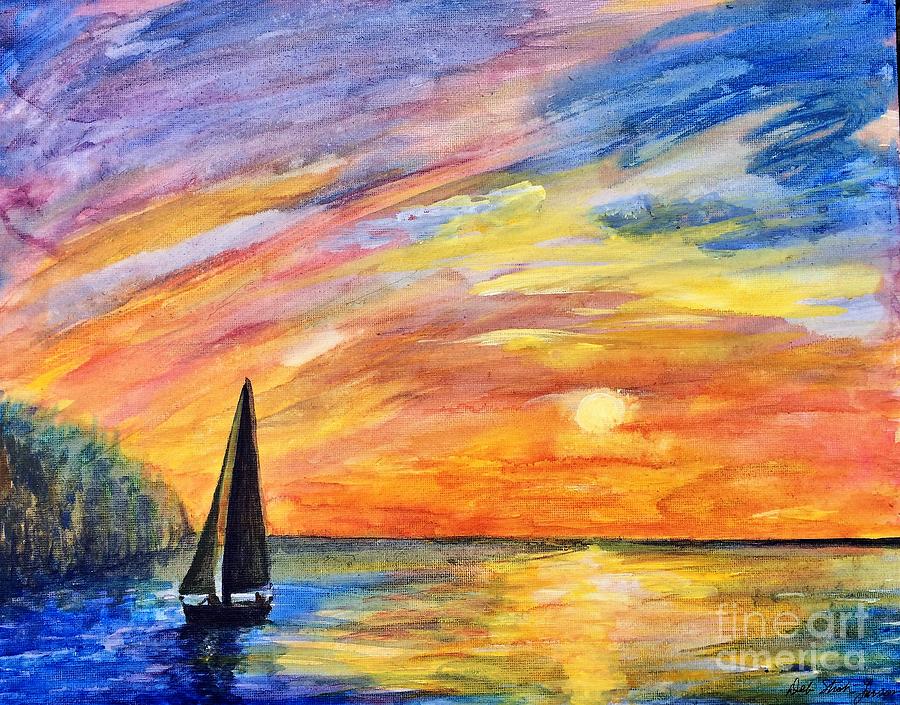 Sunset Sail Painting by Deb Stroh-Larson