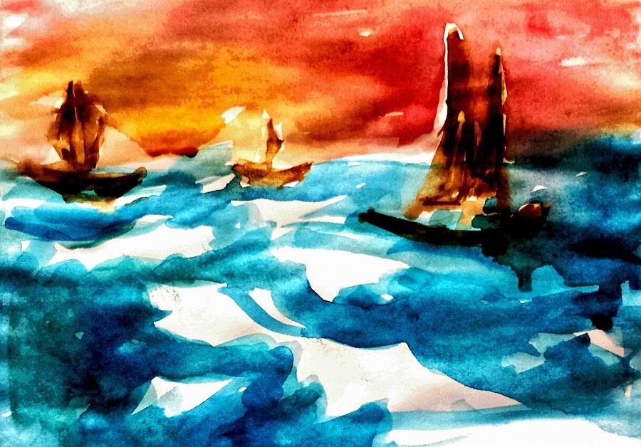 Sunset sail  Painting by Hae Kim