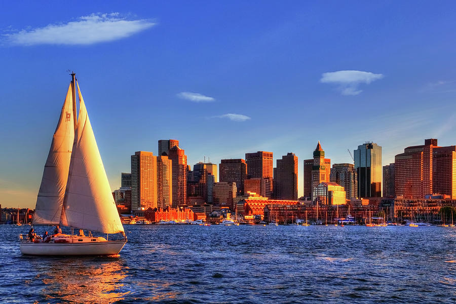 Boston Photograph - Sunset Sail on Boston Harbor by Joann Vitali