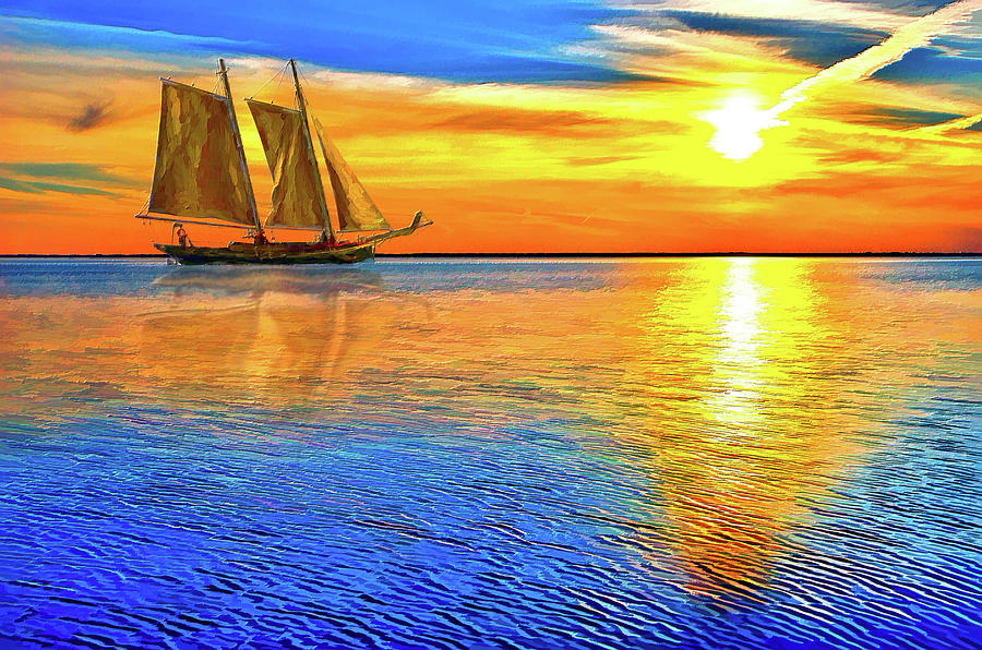 Sunset Sailboat Outer Banks AP Painting by Dan Carmichael