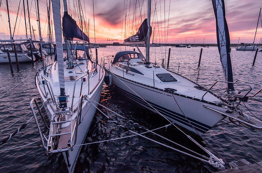 Sunset Sailboats Photograph