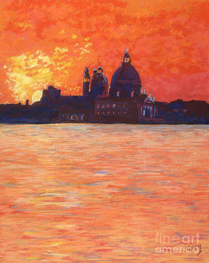 Sunset Santa Maria Della Salute Pastel by Cathy Carey