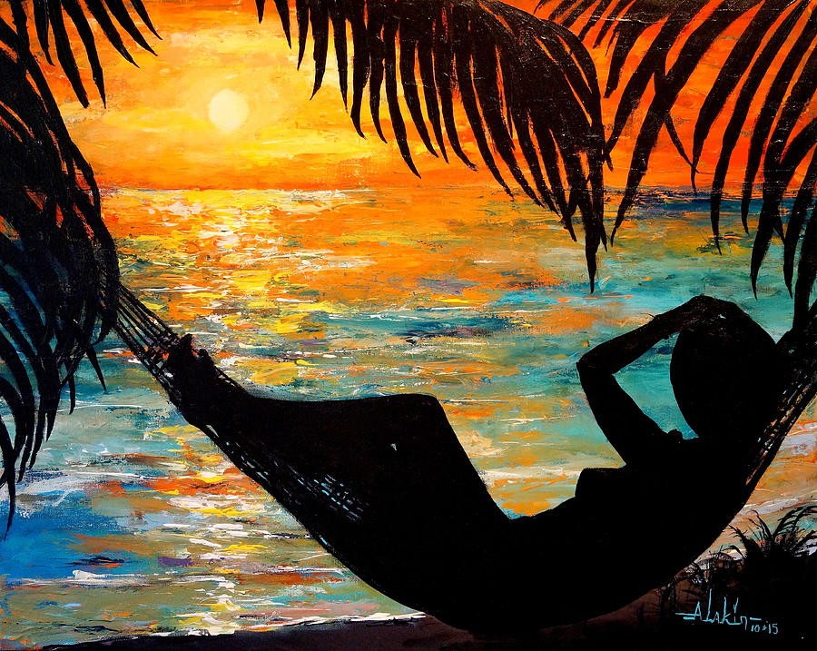 Sunset Silhouette Painting by Alan Lakin