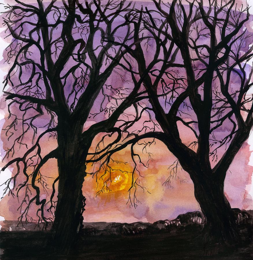 Sunset Tree Silhouettes Painting By Wendy Le Ber