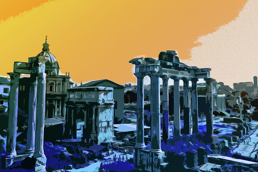 Sunset Sky over the Eternal City, Rome Painting by AM FineArtPrints