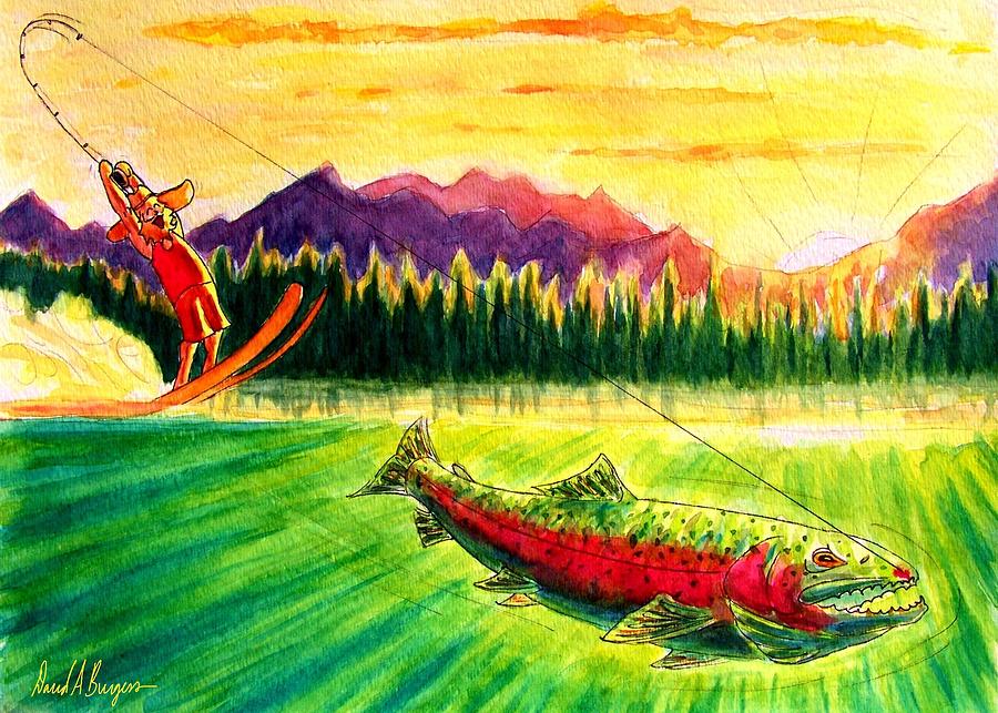 Water Skijoring Painting by David Burgess
