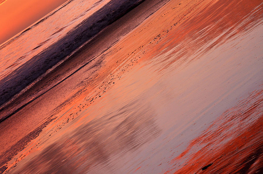 Sunset Stripes on Sand and Sea Photograph by Sandy Fisher