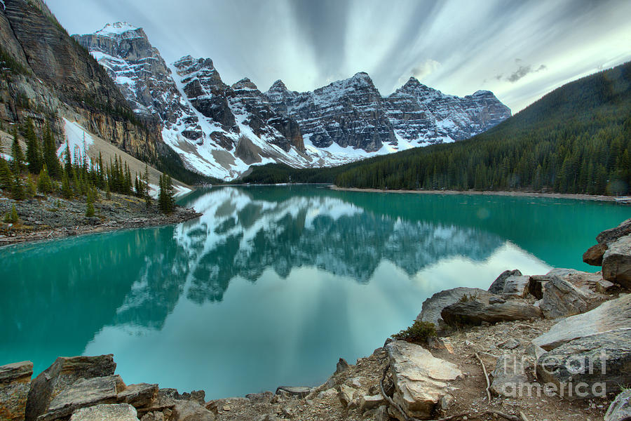 Sunset Stripes Over Moraine Lake Photograph by Adam Jewell