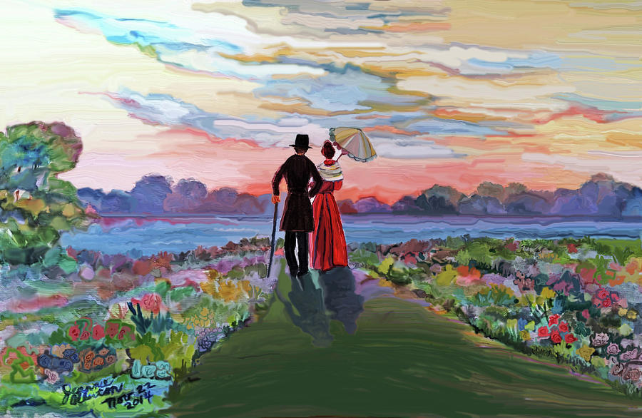 Sunset Stroll, Digital Illustration Painting by Jeannie Allerton