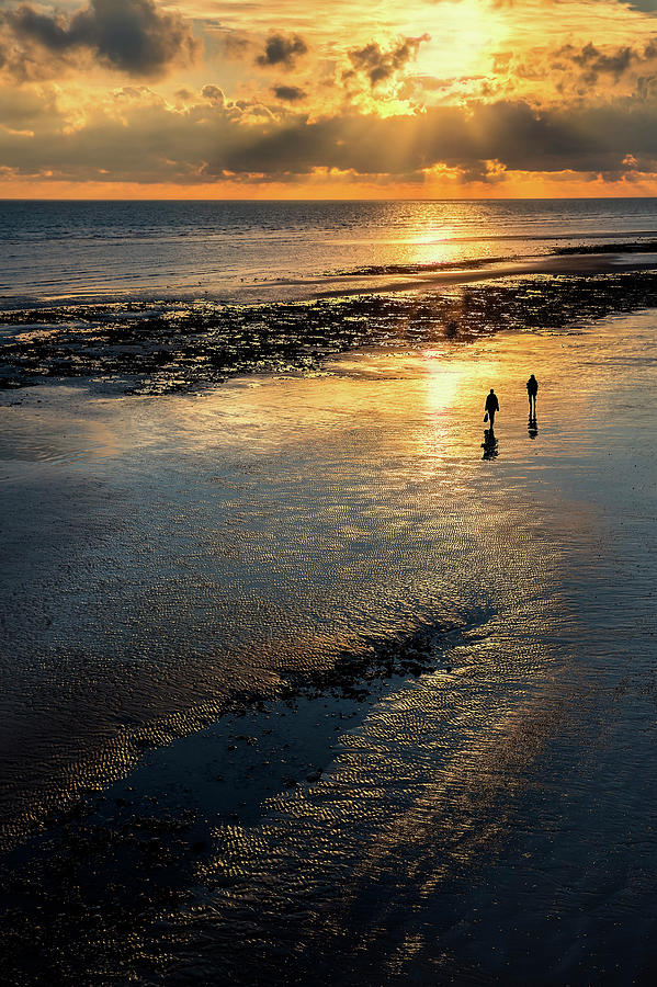 Sunset Strolls, Worthing Beach Photograph by Len Brook