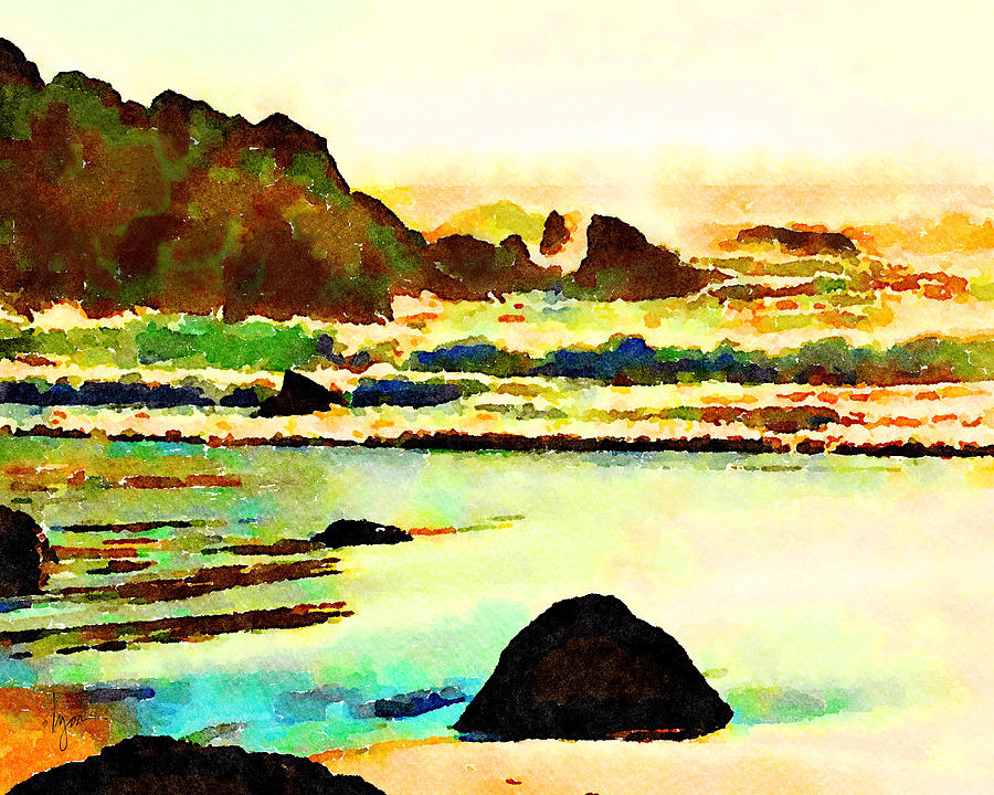 Sunset Painting - Sunset Surf by Angela Treat Lyon