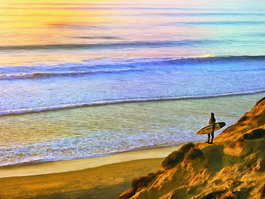 Sunset Surf at La Jolla Painting by Dominic Piperata